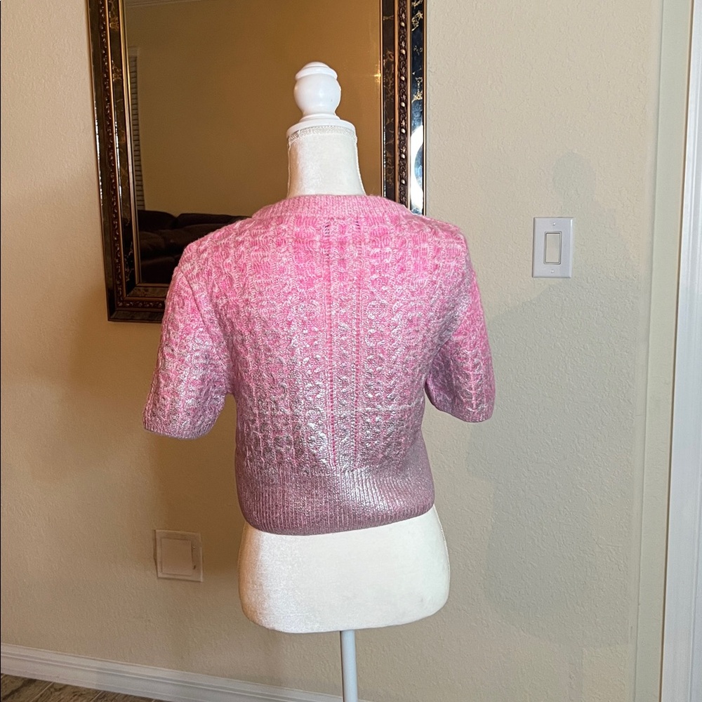 Zara Pink Metallic Short-Sleeve Cable Knit Sweater - Picture 12 of 17